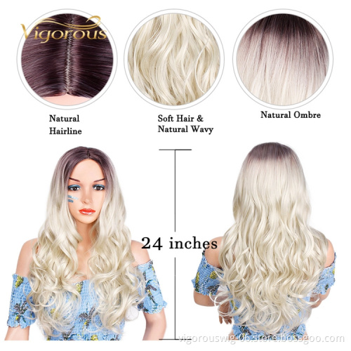 Soft Silky Natural Hairline Clip In Glueless Wholesale Ombre Black White Water Wave vendor Synthetic Wigs